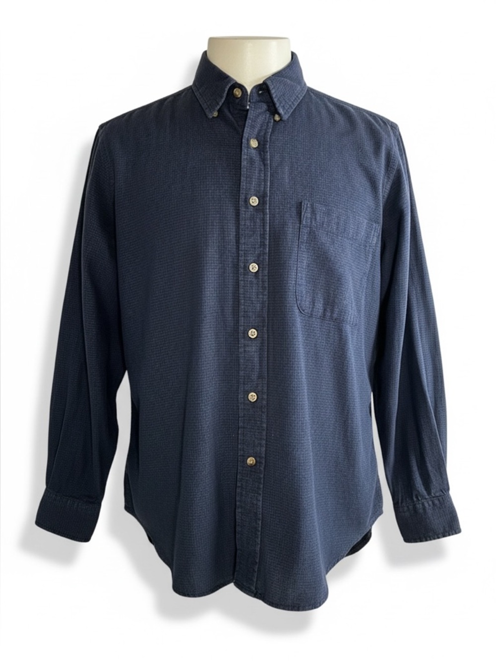 Men's Navy Long-Sleeve Button-Down Shirt with‎ Button Collar